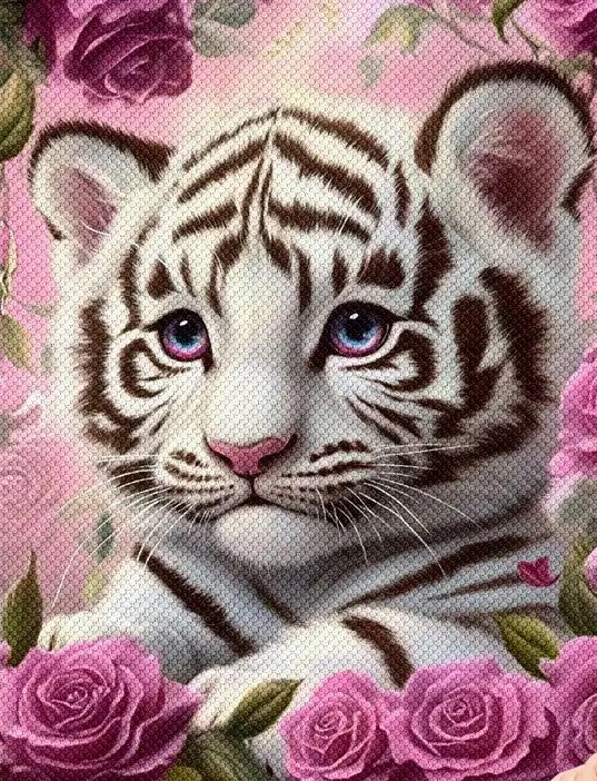 Cute Tiger with pink flowers