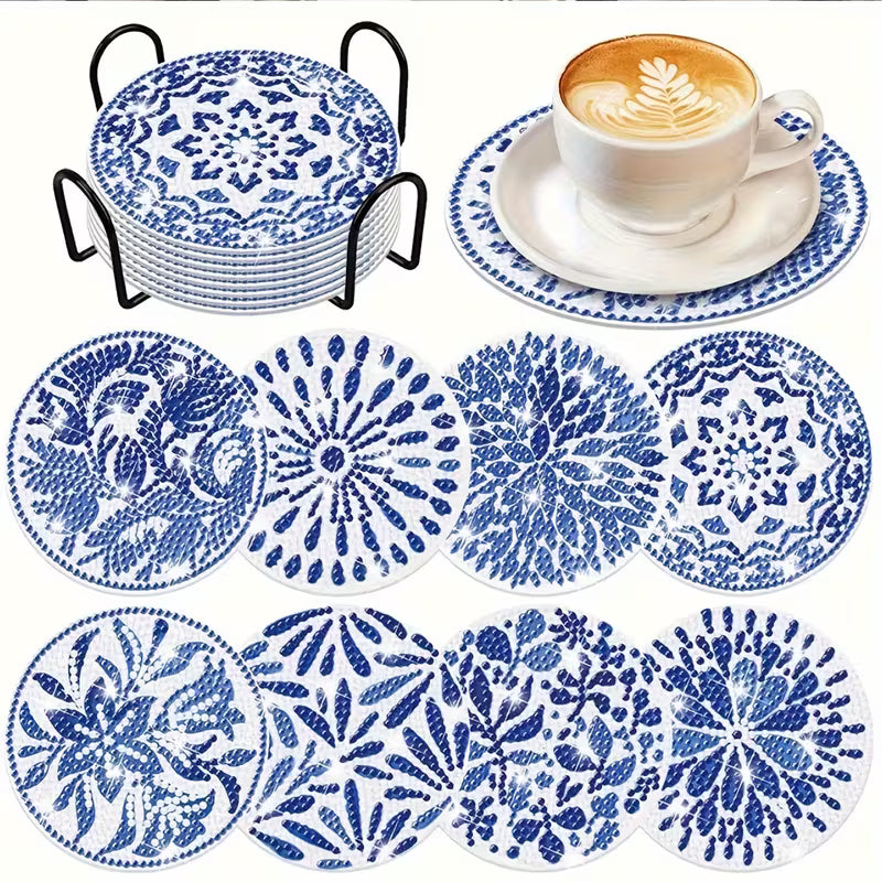 Coasters - Blue and white - Set of 8