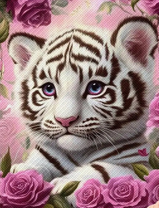 Cute Tiger with pink flowers