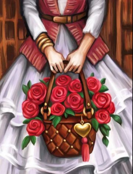 Lady with Red roses in basket