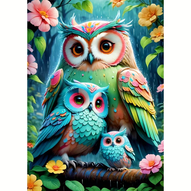 Blue and green owls